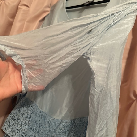 Le marais Paris silk blend tunic top blouse L large sky blue - Picture 8 of 14